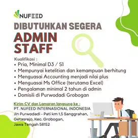 STAFF ADMIN PABRIK PAKAN TERNAK