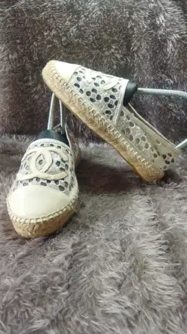 Chanel Espadrilles Ivory Crochet Patent Leather