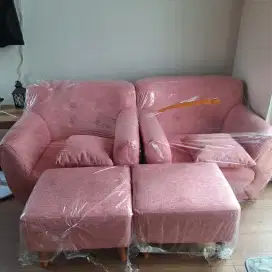 dijual sofa single + stool sofa set warna pink