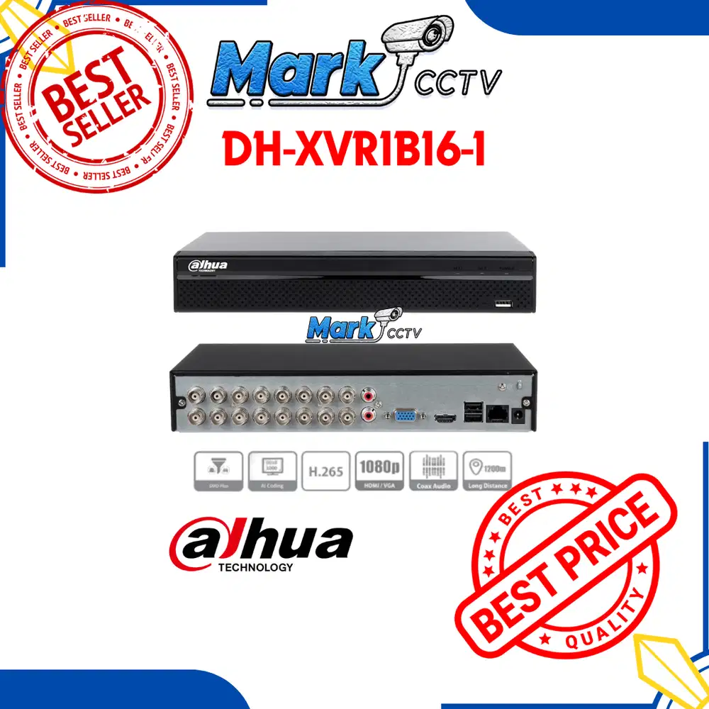 DVR CCTV Dahua XVR1B16-I 16CH AI Coding Wizsense 2MP 1080P BERGARANSI