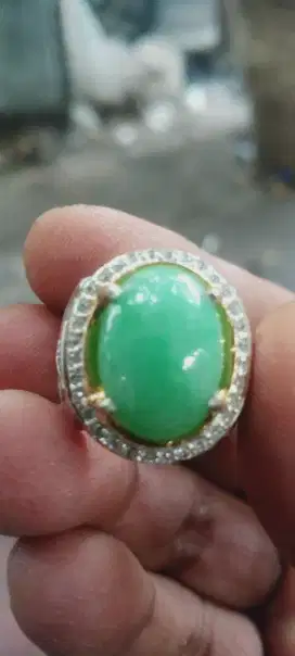 Jadeite jade giok Burma type A memo ring perak