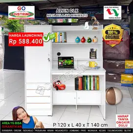 Meja Belajar BEST SELLER Besar + 4 Lemari Serbaguna + KUNCI