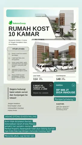 Beli Tanah + Dibangunkan Rumah Kost Hmat Puluhan Juta Joyoagung Malang