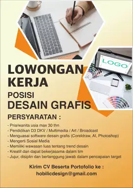 LOWONGAN KERJA DESAIN GRAFIS, PRIA/WANITA, Max. 30 tahun