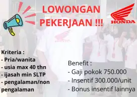 Lowongan kerja sales honda (ada gapok)