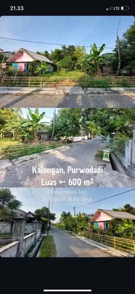 DIJUAL TANAH PEKARANGAN Purwodadi Grobogan