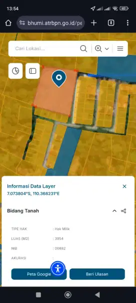 Tanah kebun shm 3954 meter