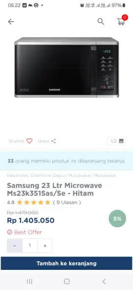 Samsung 23 ltr microwave Ms23k3515as