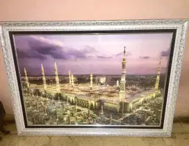 Pigura Kaligrafi Mekah Madinah Lampu LED Bingkai Silver