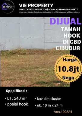 Jual Cepat Kavling posisi HOOK di CBD Cibubur dalam Cluster