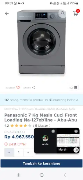 Mesin cuci panasonic 7 kg