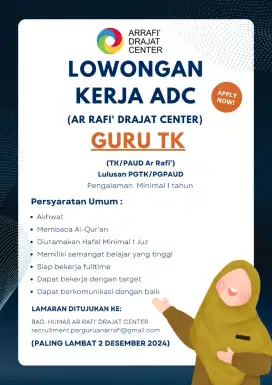 Lowongan Guru TK & Konselor SD di Bandung