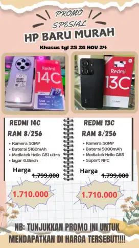 Promo Redmi 13c & 14c 8/256 TERMURAH