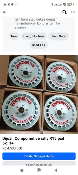 Dijual. 4Pc velg compomotive rally R15