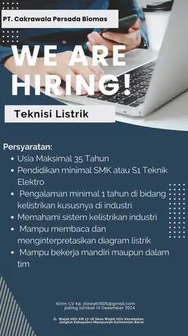 Dibutuhkan Segera Teknisi Listrik