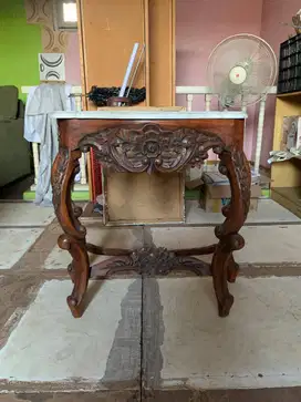 MEJA TEMBOK MARMER KAYU JATI BISA NEGO