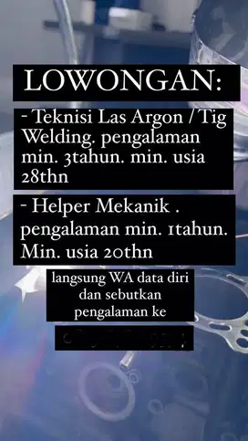 Lowongan tukang las argon / teknisi tig welding / Mekanik Mobil