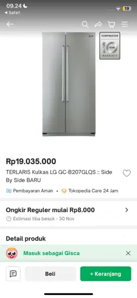 Jual Cepat Kulkas LG Side by Side Murah Bagus