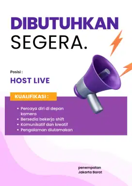 Urgent..Lowongan Kerja Host Live