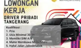 Dibutuhkan driver pribadi domisili wilayah kelapa dua tangerang