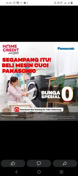 Segampang itu cicilan home Credit elektronik panasonic free 1 angsuran