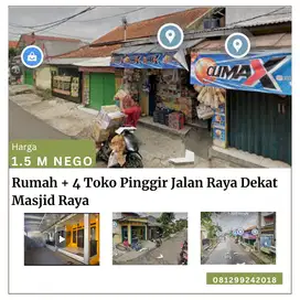 Rumah Dan 4 Toko Dijual Pinggir Jalan Ramai Dekat Masjid Raya SHM