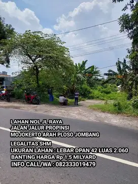 Lahan nol jl raya jalur propinsi di jual murah pool