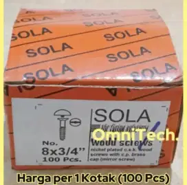 Mirror Screw Sekrup Skrup Kaca Cermin Payung 8x3/4 Inci Sola 2cm 2 cm