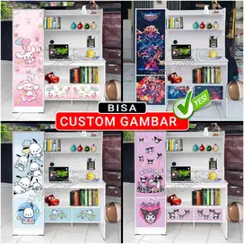 Meja Belajar Besar BISA CUSTOM Gambar , Banyak Rak Lemari Serbaguna