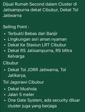 Dijual Rumah second di area Cluster