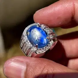 Cincin Permata Blue Star Sapphire 7.42 ct Ring Emas Berlian