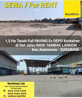 Disewakan 1,5 Ha Tanah Ex Depo Kontainer di  Raya Tambak Langon