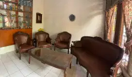 Sofa set sofa angsa jati tua kulit asli