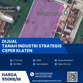 Dijual Lahan Zona Industri,Lokasi Ceper Klaten,Luas 5 Ha