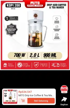 Mito Drip Ice Coffee & Tea Maker / Mesin Kopi Teh 2liter