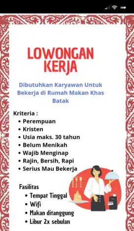 Lowongan Kerja Rumah Makan Khas Batak