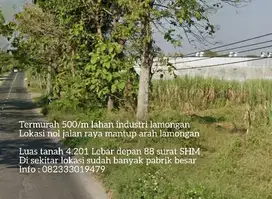 Termurah lahan industri mantup 500/m luas 4.201 lebar depan 88