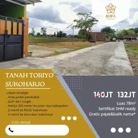 TANAH MURAH DI TORIYO SUKOHARJO STRATEGIS DEKAT RSUD SUKOHARJO