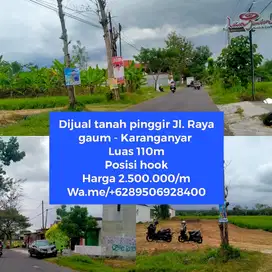 Dijual tanah pinggir jalan Raya Utara GOR DPRD Karanganyar