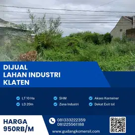 Dijual Lahan Zona Industri,Lokasi Ceper,Klaten,Luas 10 Ha