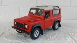 Diecast / Miniatur Land Rover Defender 90 Red Doff Velg Silver 1:24