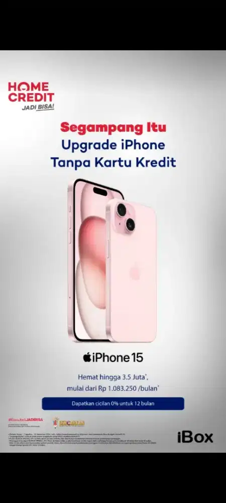 Credit iPhone 15 Bunga 0%  Bebas 2x angsuran
