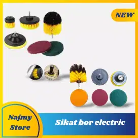 Set Sikat Bor Elektrik + Busa Pad Poles Gosok dengan 3 Kepala sikat