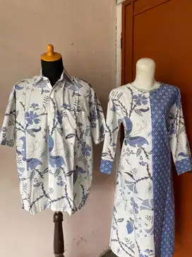 Sarimbit dress batik tunik batik pola biru putih