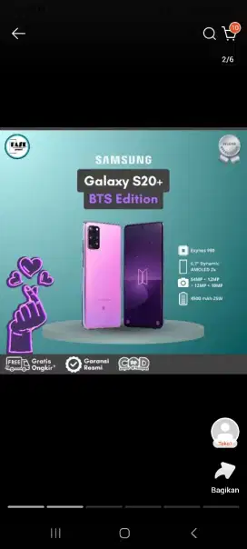 hp bekas samsung s20+ bts edition