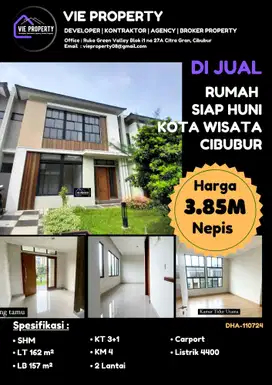 Rumah Cantik Siap Huni di Kota Wisata, Ciangsana Cibubur