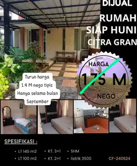 MURAAH, TURUN HARGA  RUMAH SIAP HUNI DI CITRAGRAN CIBUBUR