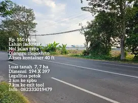 Tanah industri mojokerto termurah nol jalan raya besar