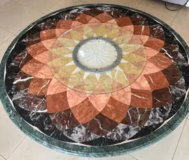 Meja Makan Marmer Motif Bunga Lotus