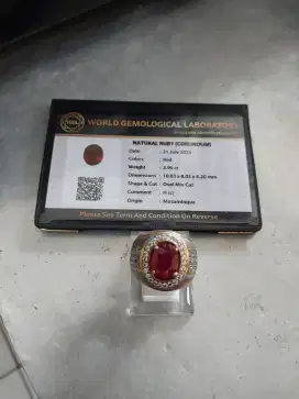 Batu permata natural ruby (bermemo) ring perak size jari 8